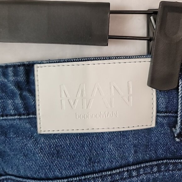 Boohoo Man Mens 32x30 Button Fly Blue Denim Flare Double Zip Panel Jeans - Picture 12 of 16